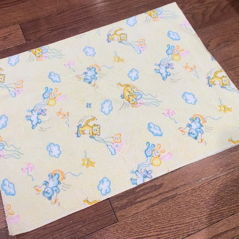 Vintage‎ Dundee Yellow Blue Cats Bunny Rabbit Balloon Dot Flannel Baby Blanket